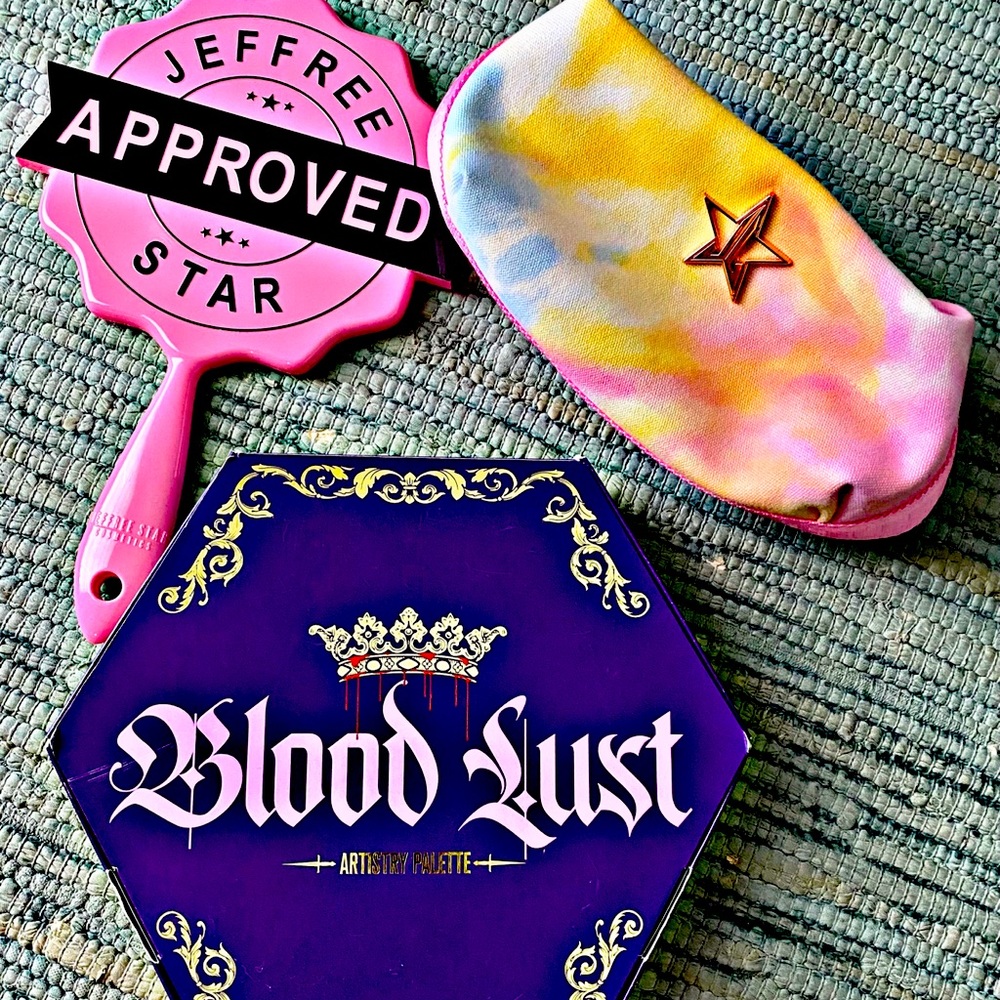 Jeffree Star Bloodlust palette.Jeffree Star mirror and bag.